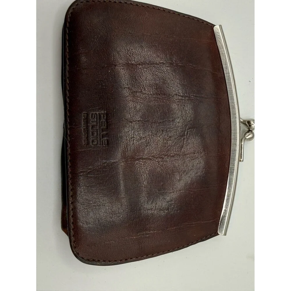 Pelle Studio Genuine Leather Kiss Lock Wallet Coin Purse Brown Vintage Style